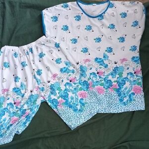 Unbranded Pajama Set Women 2XL Blue and White Intimate Sleep wear PJ's Nighties